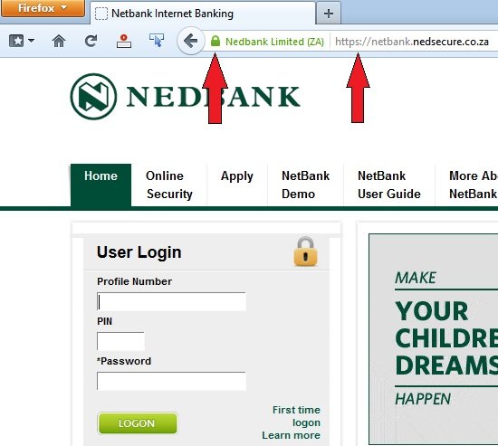 Secure Nedbank Login Screenshot
